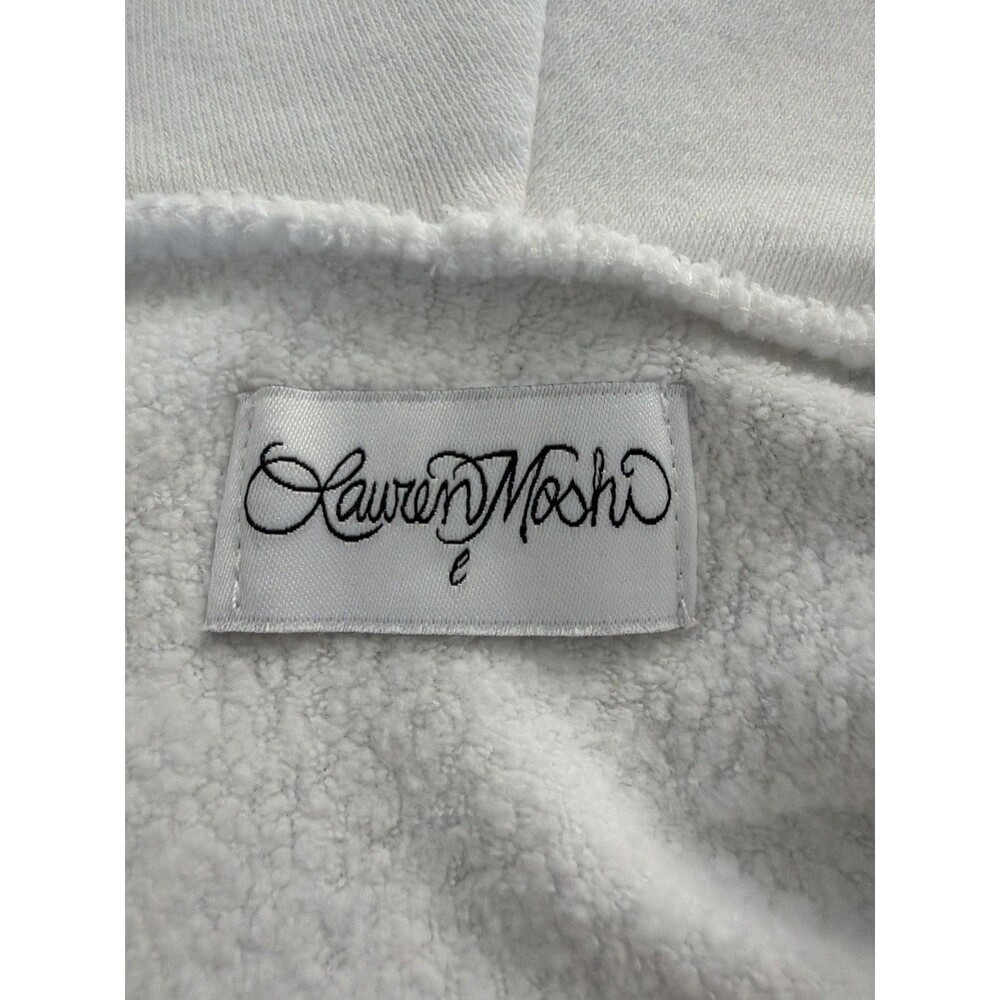 Lauren Moshi Women White Cotton Hoodie Skull Peace Love Graphic Zip Size Large - Picture 4 of 10